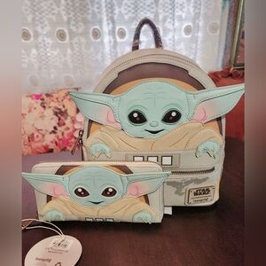 HTF Loungefly STAR WARS Baby Yoda Mini Backpack and Wallet
